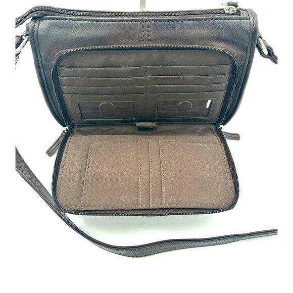 Vintage Fossil Crossbody Womens Brown Leather Wallet Organizer Purse Y2K Chic - Picture 6 of 8